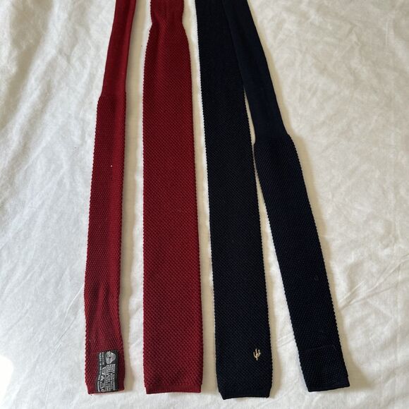 (2) Reine Schurwolle Mens Ties New Wool 2" Wide Navy Blue Red West Germany - Picture 4 of 16